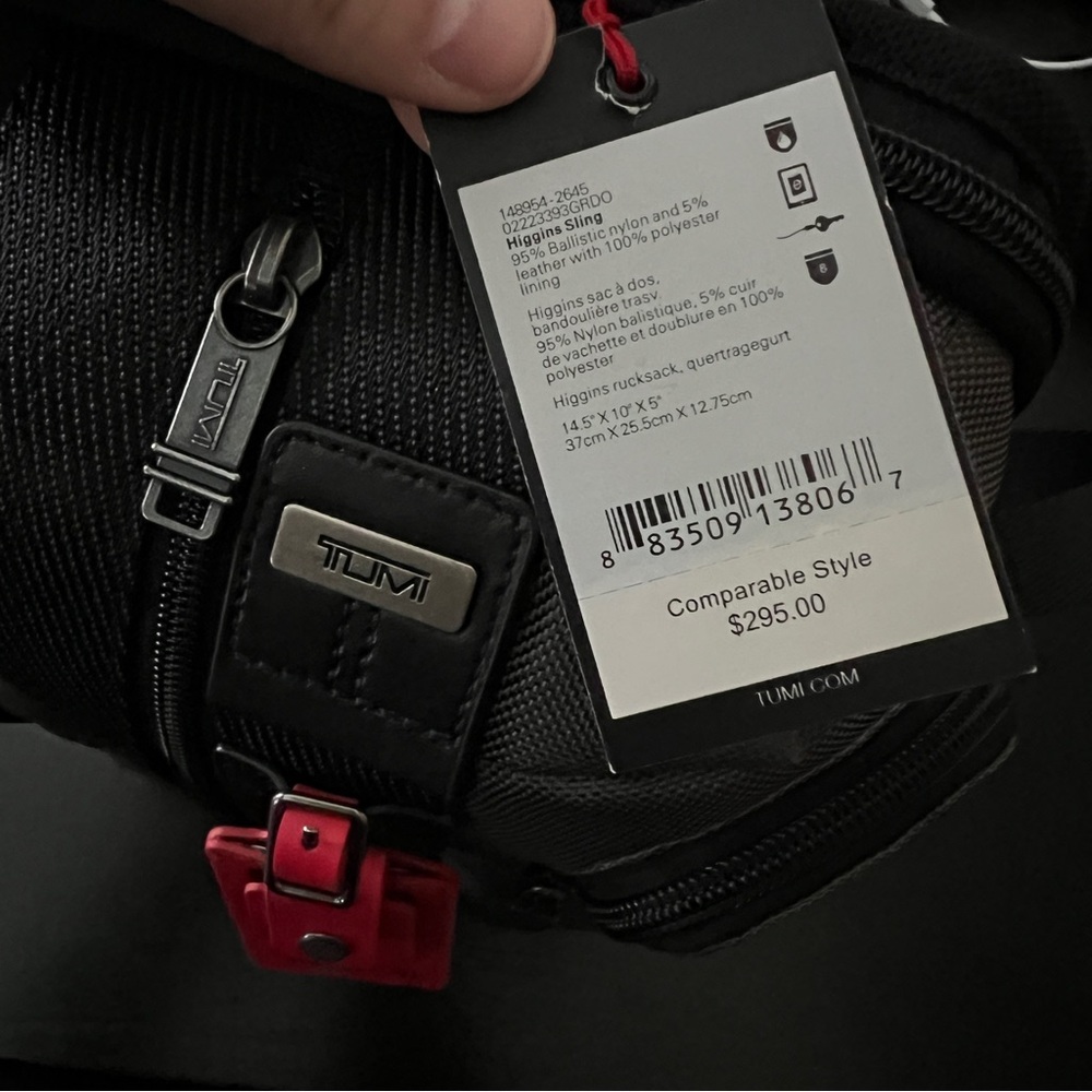 Tumi Gray, Black, and Red Higgins Ballistic Nylon Sling Bag - Picture 5 of 11